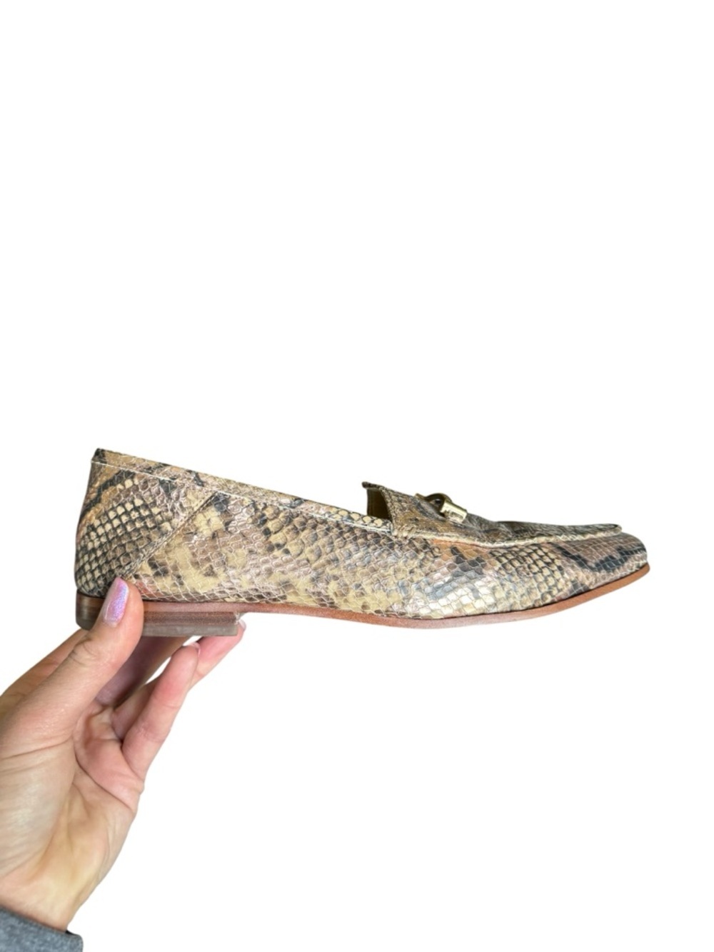 Sam Edelman Snakeskin Leather Loafers EU 40 Luxe Python Print Flats Gold Bit